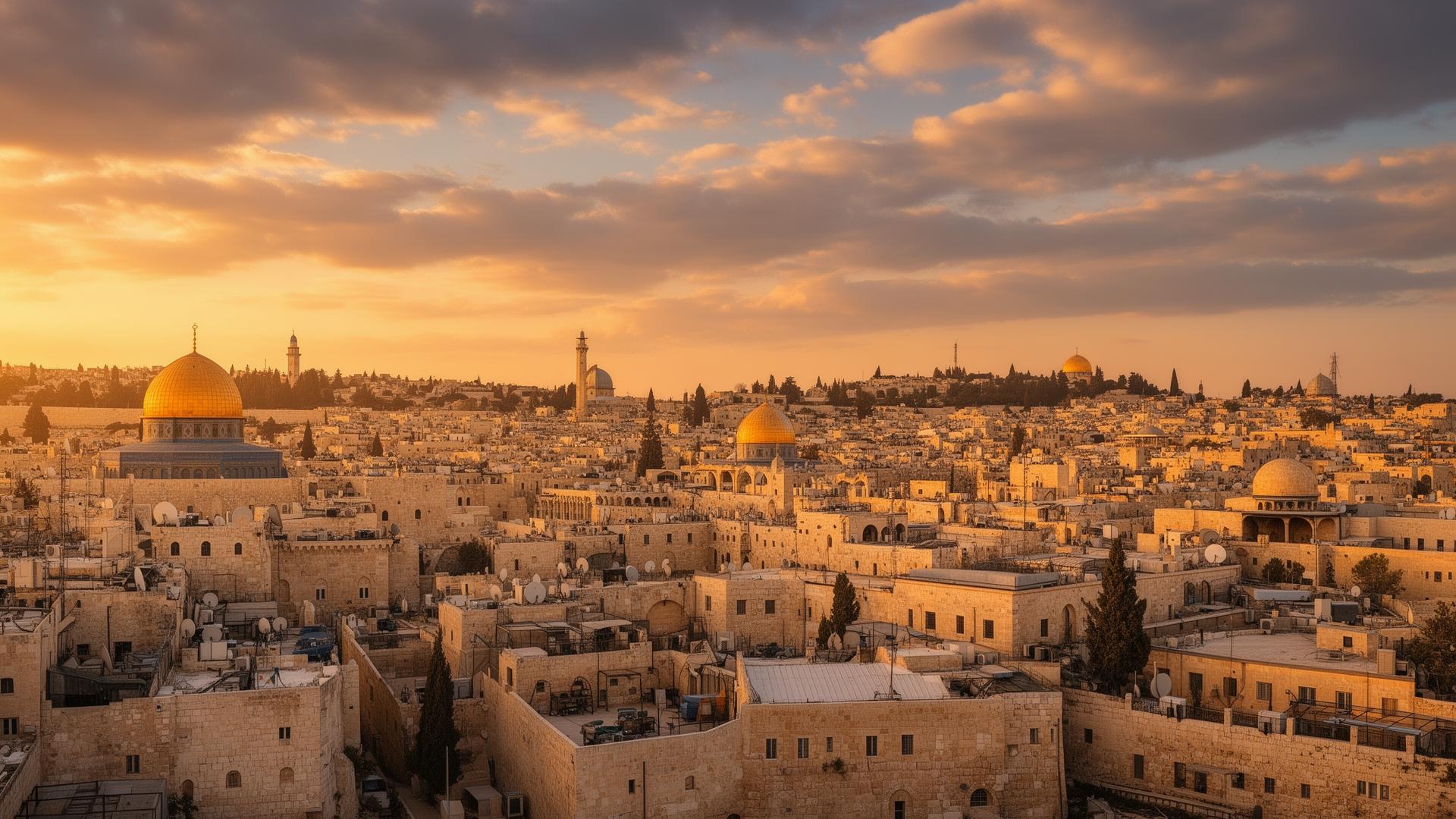 Jerusalem Old City skyline at golden hour